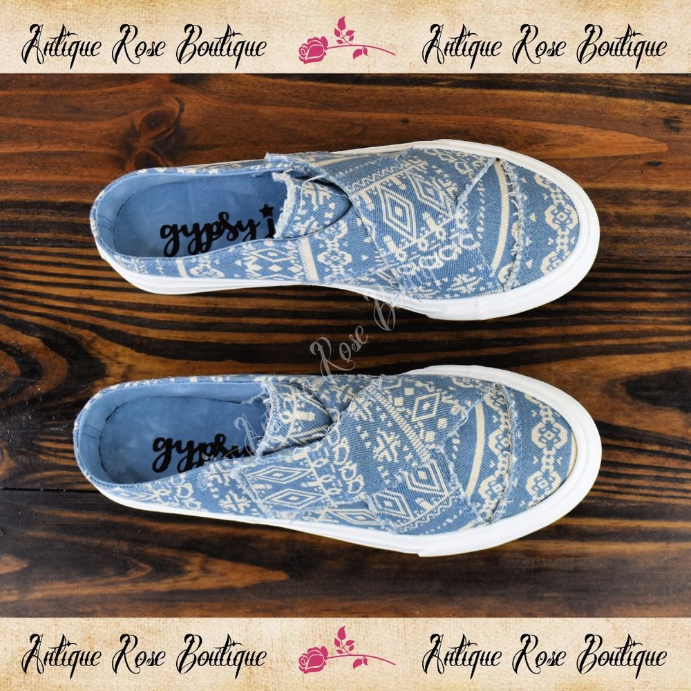 Very G Blue and White Patterned Sneakers. Size 8 Never Wore After Purchase. - Picture 5 of 5